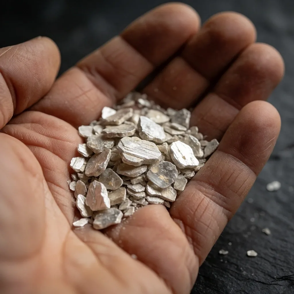 Magnesium mineral crystals in hand