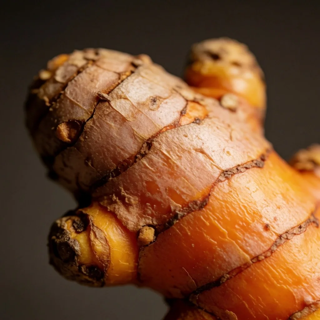 Fresh turmeric root, macro botanical study